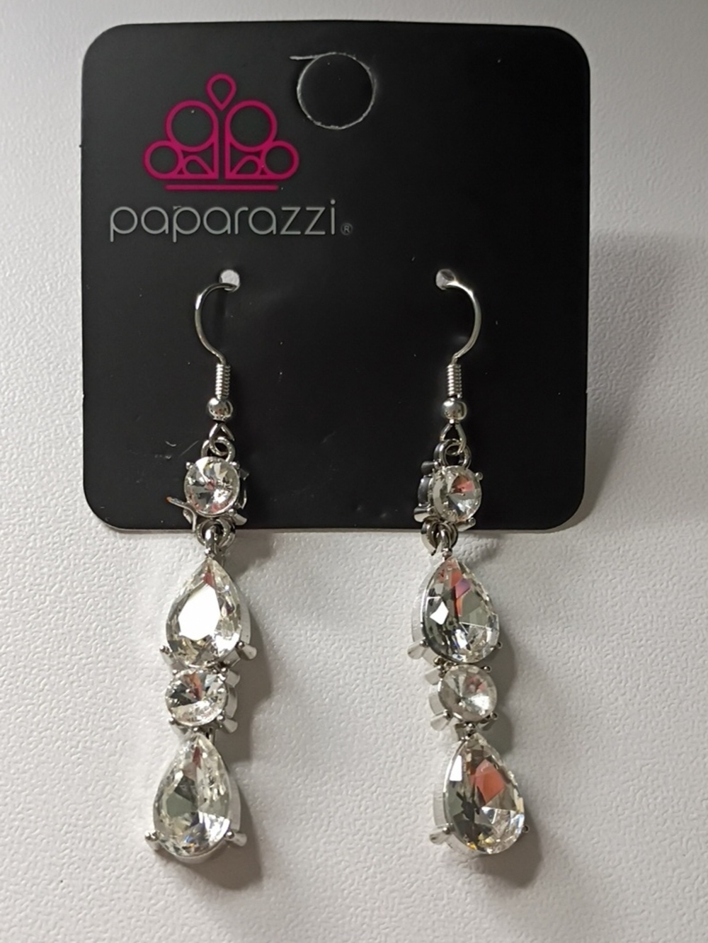 Paparazzi Silver Clear Teardrop Linear Dangle Earrings
